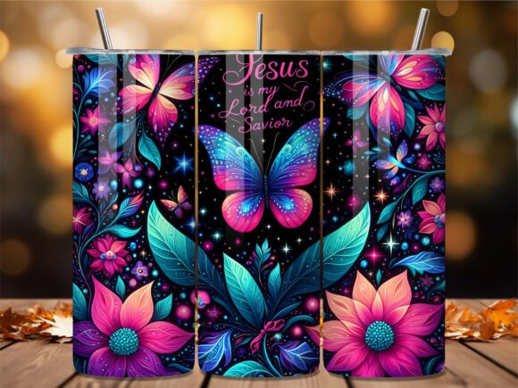 Christian Jesus Butterfly Neon Tumbler Wraps
