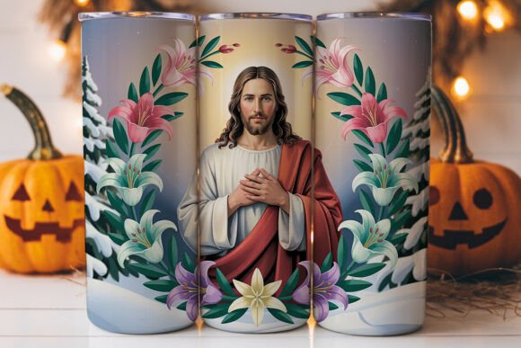 Jesus Floral Tumbler Wrap PNG